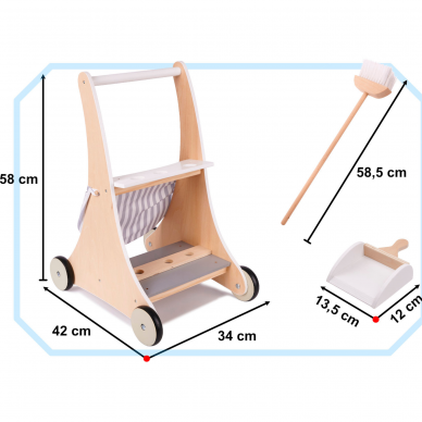 Medinis žaislinis valymo vežimėlis su priedais 3