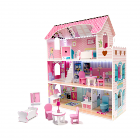 Rožinis lėlių namas su LED apšvietimu